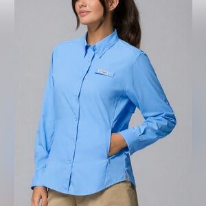 Columbia PFG Tamiami II Omni Shade Blue Fishing Shirt M Long Sleeve Womens